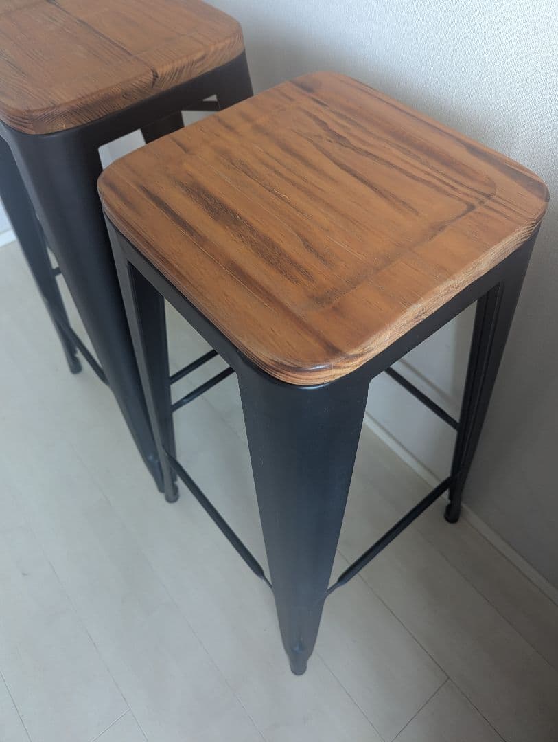 木とメタルのスツール2脚セット