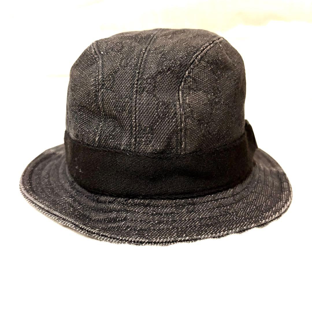 【美品】GUCCI バケットハット　Mサイズ　GG柄　帽子　ロゴプレート　レア