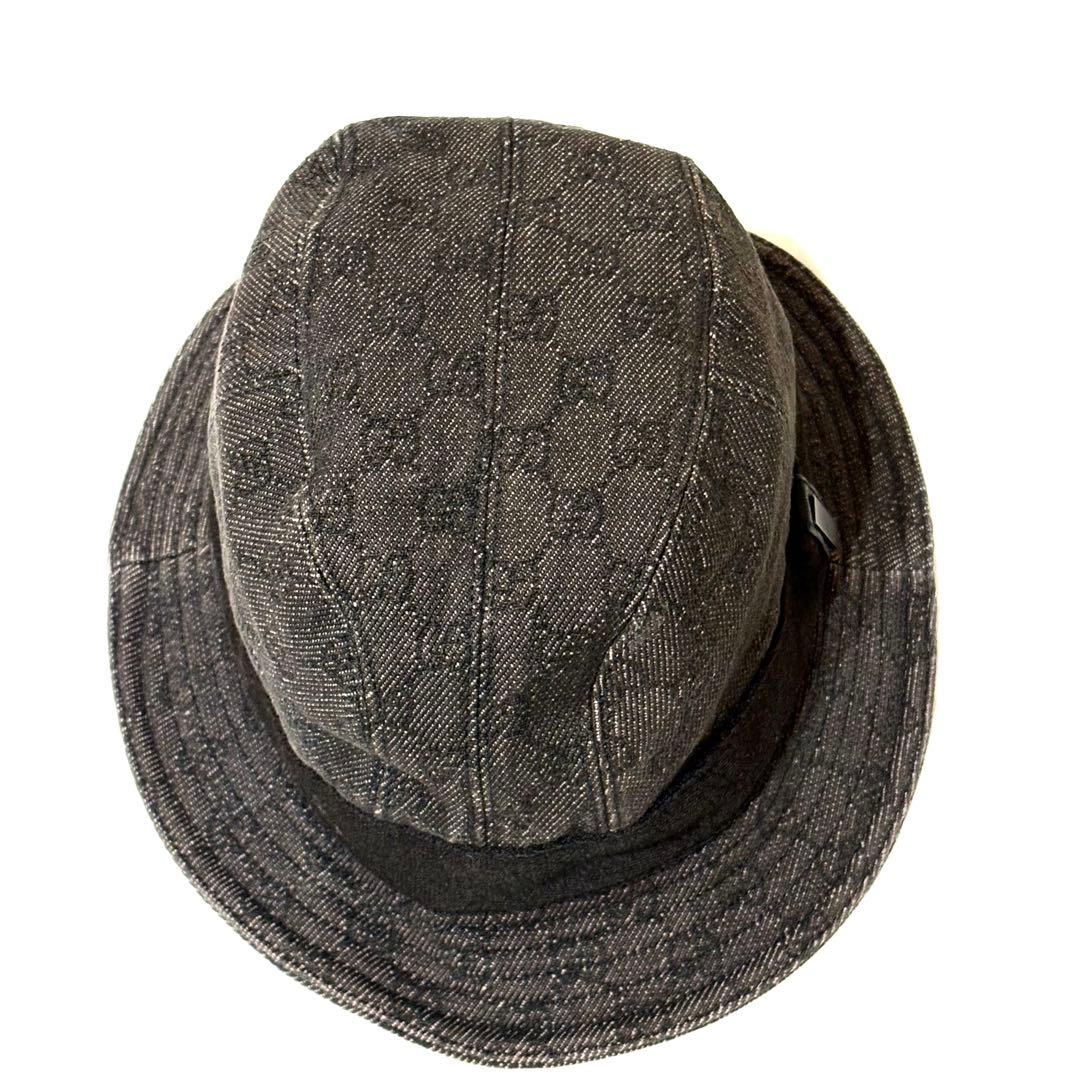 【美品】GUCCI バケットハット　Mサイズ　GG柄　帽子　ロゴプレート　レア