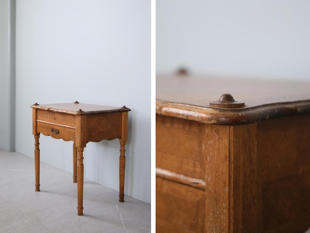 フランスアンティーク木製ソーイングテーブル/裁縫箱/メイクボックス(91-225