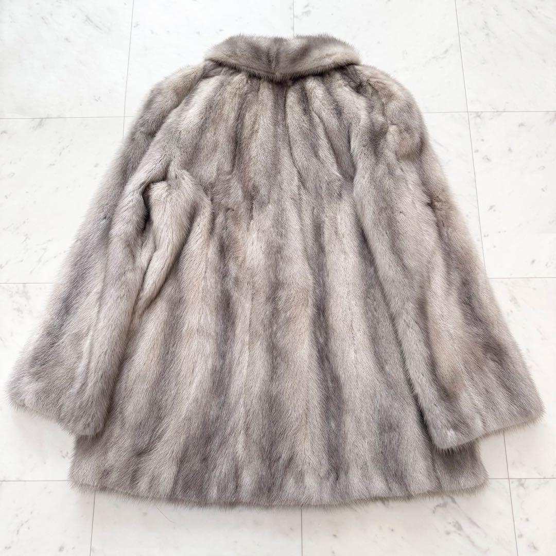 【美品】サファイアミンク ファー コート 毛皮 ミンク グレー シルバー