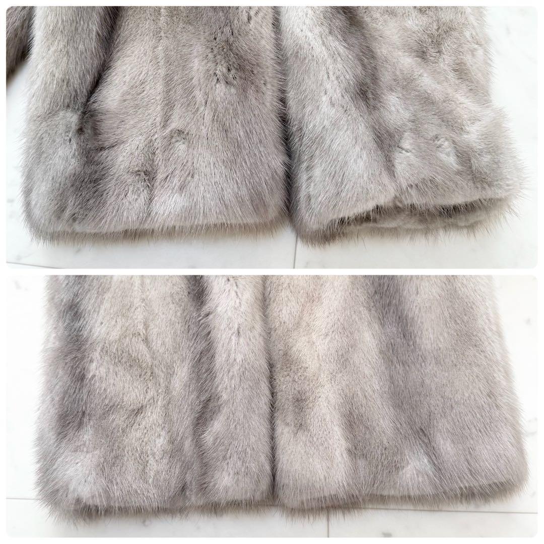【美品】サファイアミンク ファー コート 毛皮 ミンク グレー シルバー