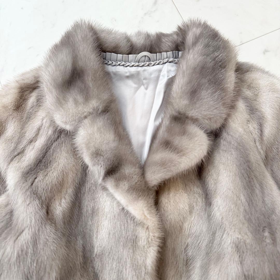 【美品】サファイアミンク ファー コート 毛皮 ミンク グレー シルバー