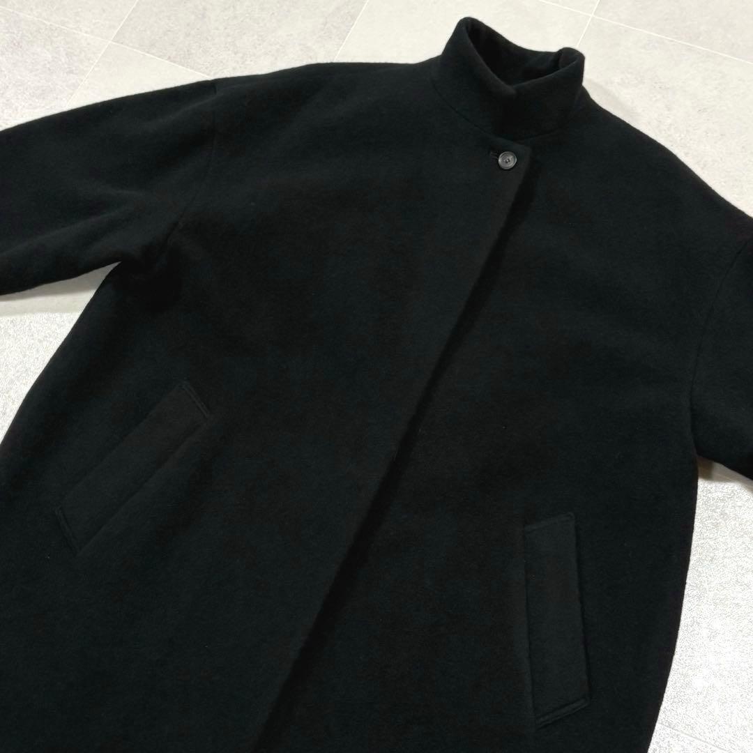 ミズイロインド　ウールブレンド　スタンドカラーコート　ロングコート　ブラック