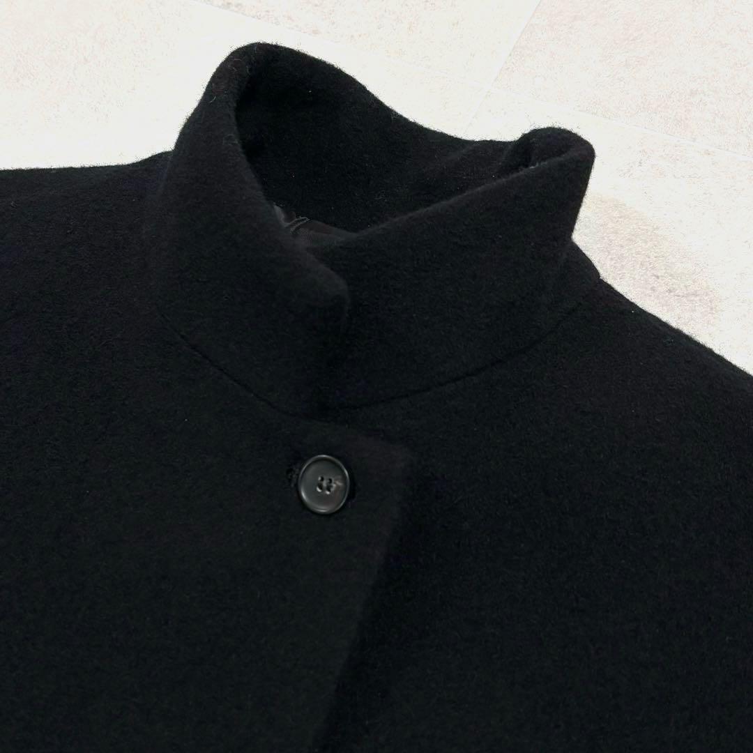 ミズイロインド　ウールブレンド　スタンドカラーコート　ロングコート　ブラック