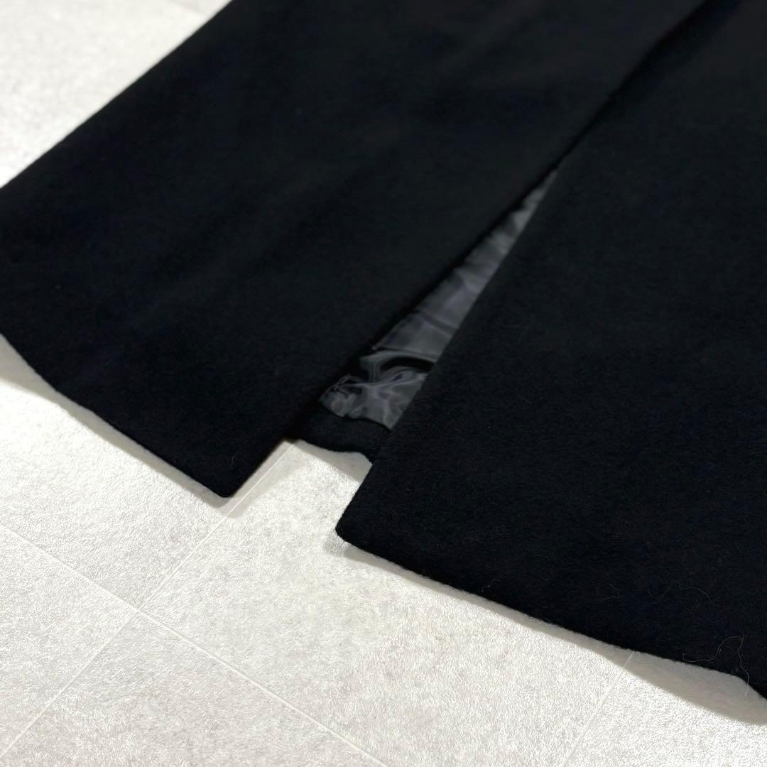 ミズイロインド　ウールブレンド　スタンドカラーコート　ロングコート　ブラック