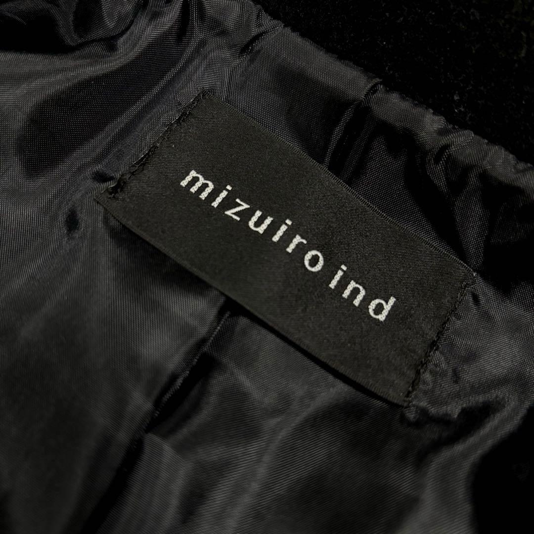 ミズイロインド　ウールブレンド　スタンドカラーコート　ロングコート　ブラック