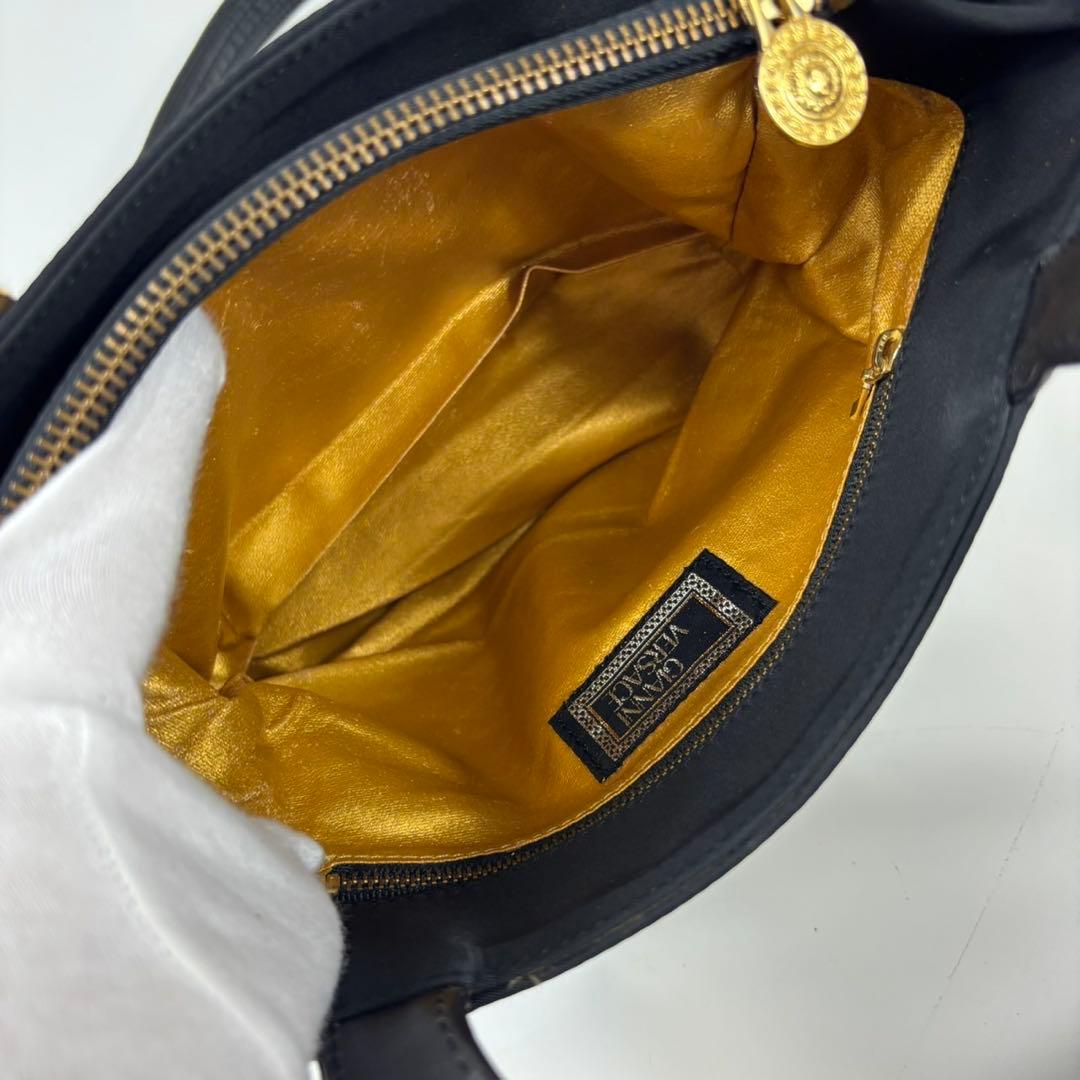 VERSACE サンバースト ナイロン レザー トートバッグ 肩掛け 黒色