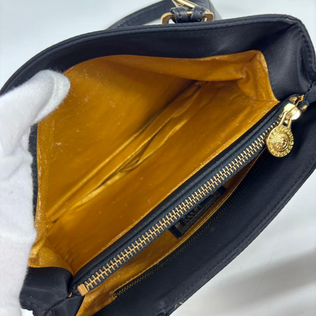 VERSACE サンバースト ナイロン レザー トートバッグ 肩掛け 黒色
