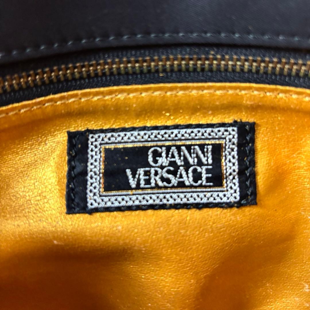 VERSACE サンバースト ナイロン レザー トートバッグ 肩掛け 黒色