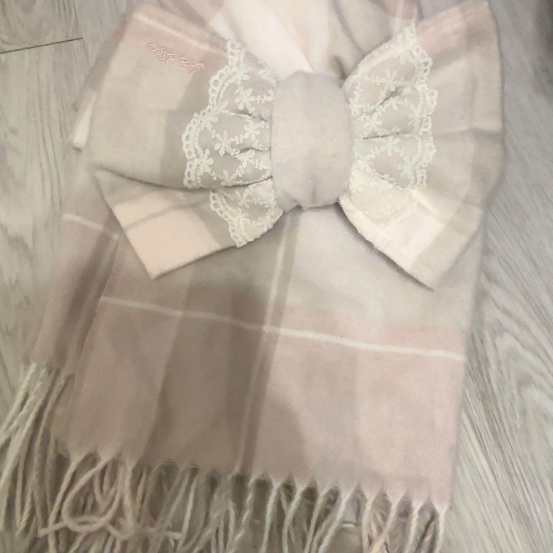 LIZLISA マフラー チェックリボンストール グレー