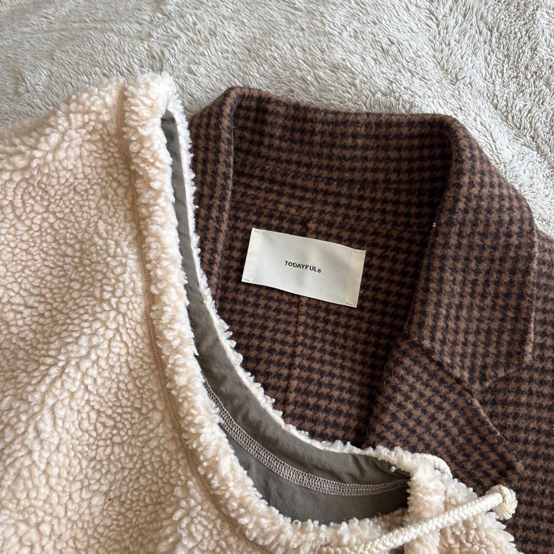 TODAYFUL トゥデイフル オーバーチェックコート 38 ブラウン ロング