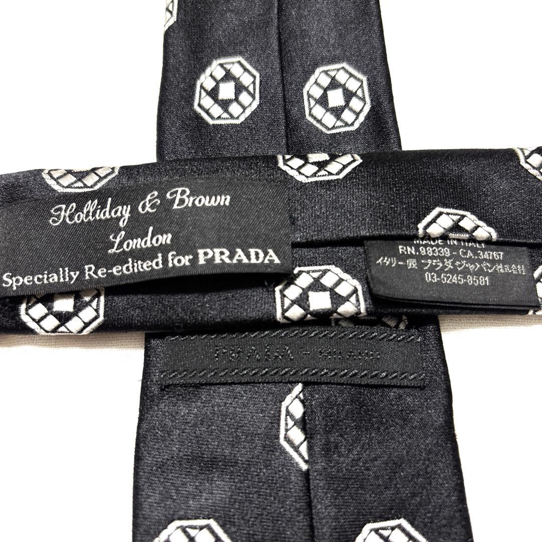 PRADA プラダ ホリデー&ブラウン　ネクタイ　ブラック　ダイヤ刺繍　美品