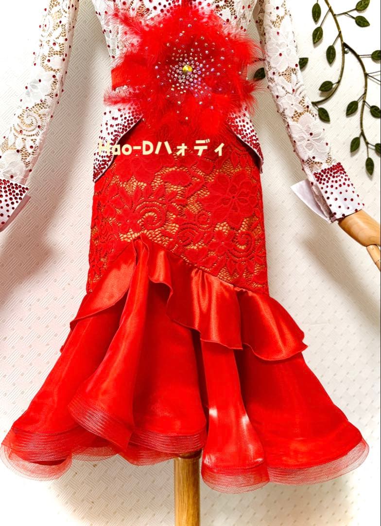 新品★ラテンドレス★伸縮★M★社交ダンス★セット★競技会★白赤