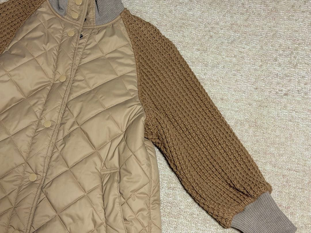 ☆新品☆Herencia ベージュ キルティングXニットスリーブ ロングコート