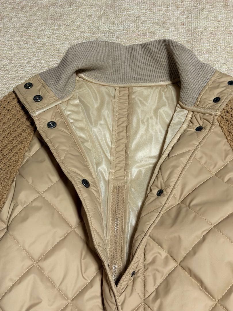 ☆新品☆Herencia ベージュ キルティングXニットスリーブ ロングコート