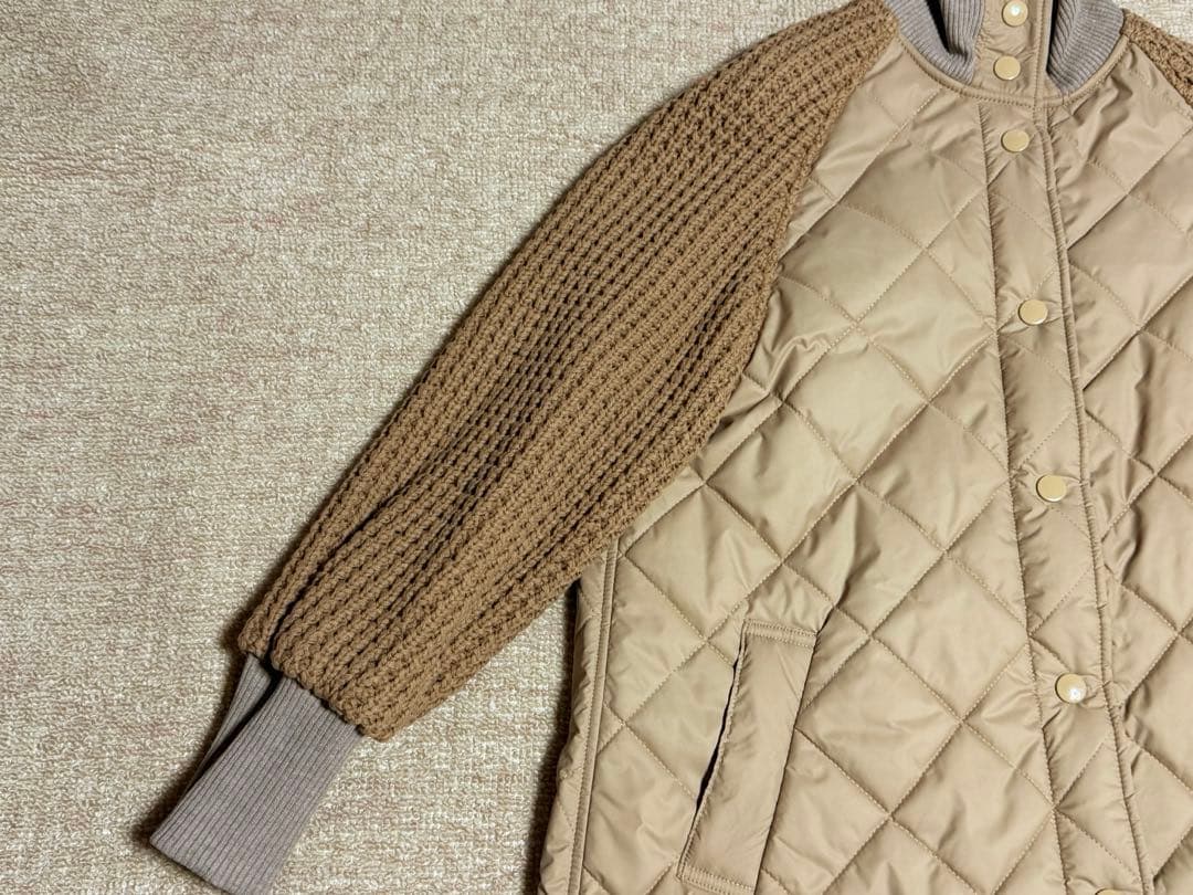 ☆新品☆Herencia ベージュ キルティングXニットスリーブ ロングコート