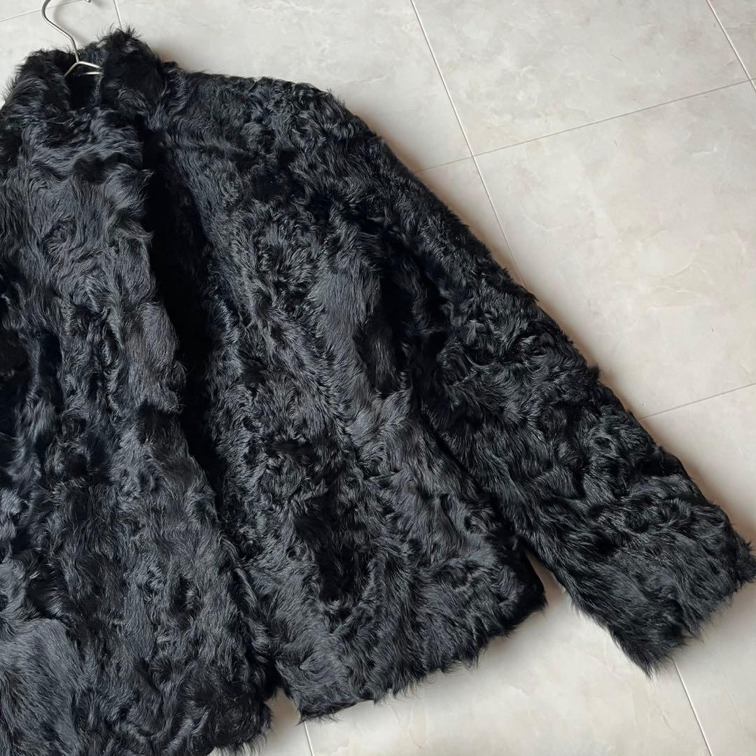 リアルラムファー カーリーラム 毛皮 ファーコート ブラック 黒 M ショート