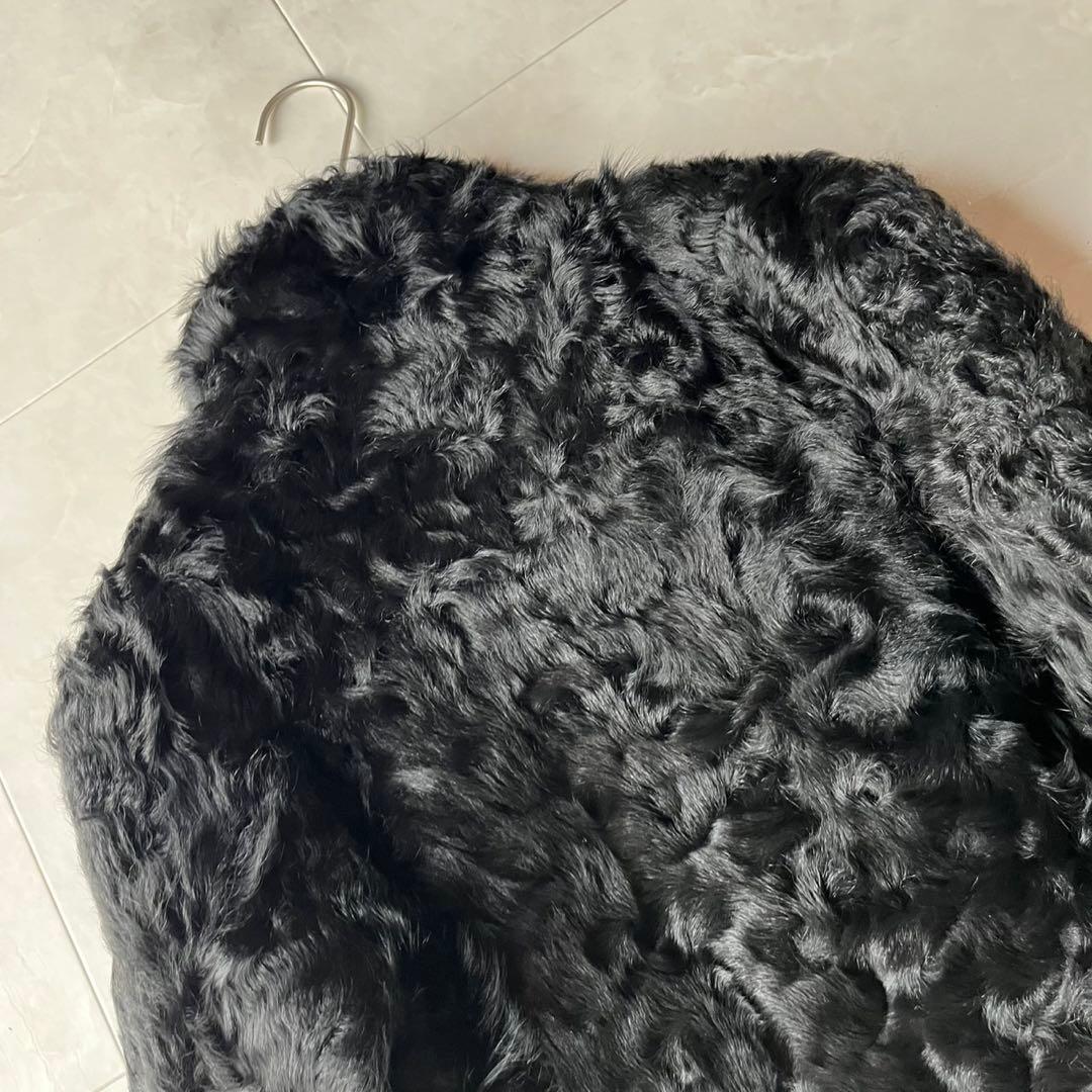 リアルラムファー カーリーラム 毛皮 ファーコート ブラック 黒 M ショート