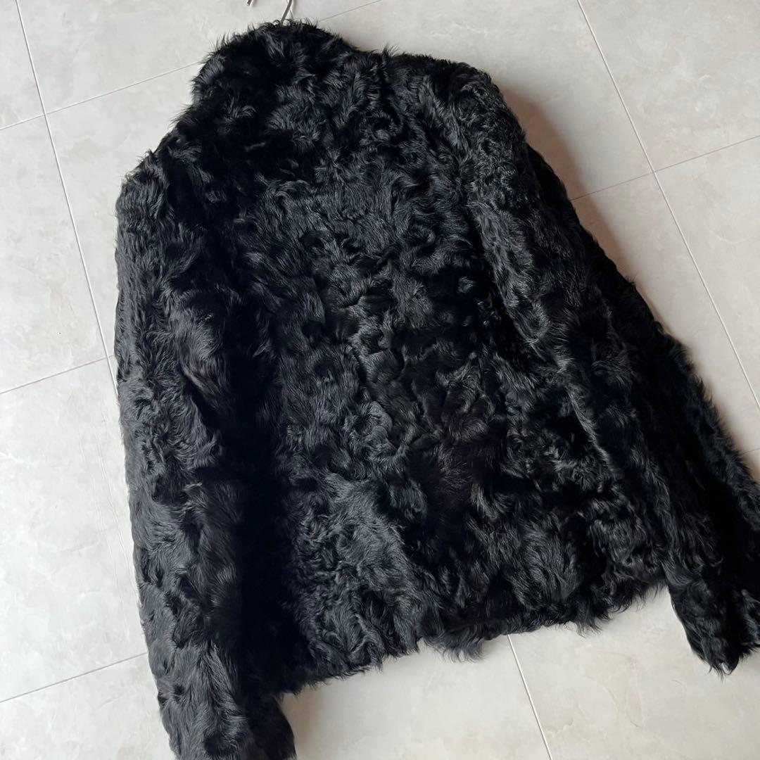 リアルラムファー カーリーラム 毛皮 ファーコート ブラック 黒 M ショート