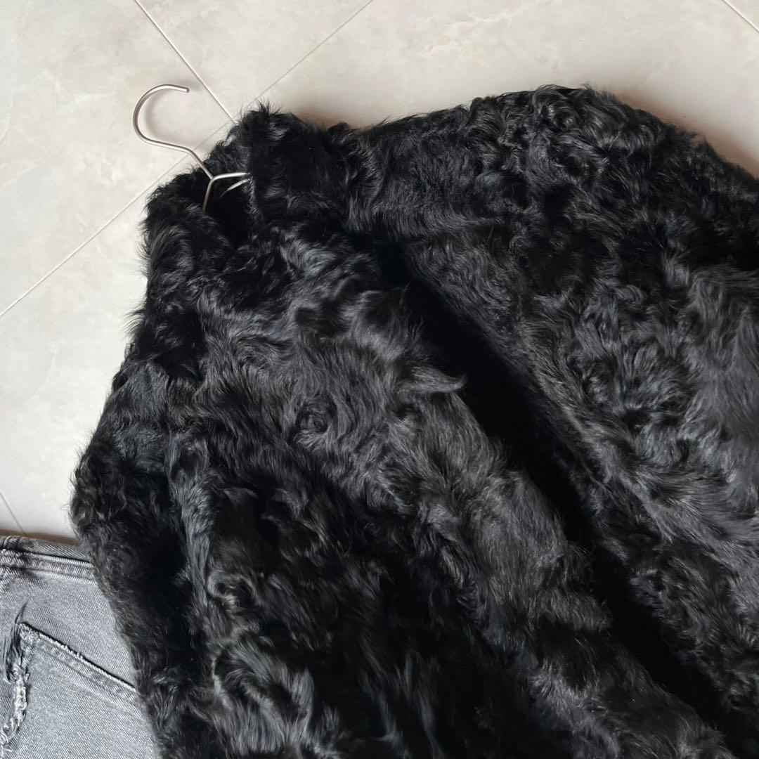 リアルラムファー カーリーラム 毛皮 ファーコート ブラック 黒 M ショート