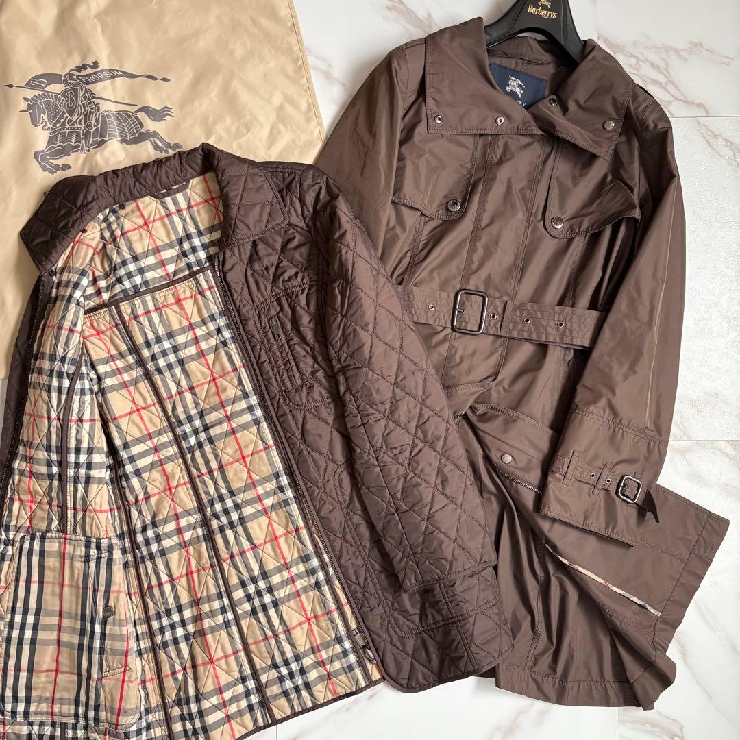 美品◆バーバリーロンドン キルティングライナー ベルト付 ロングコート L