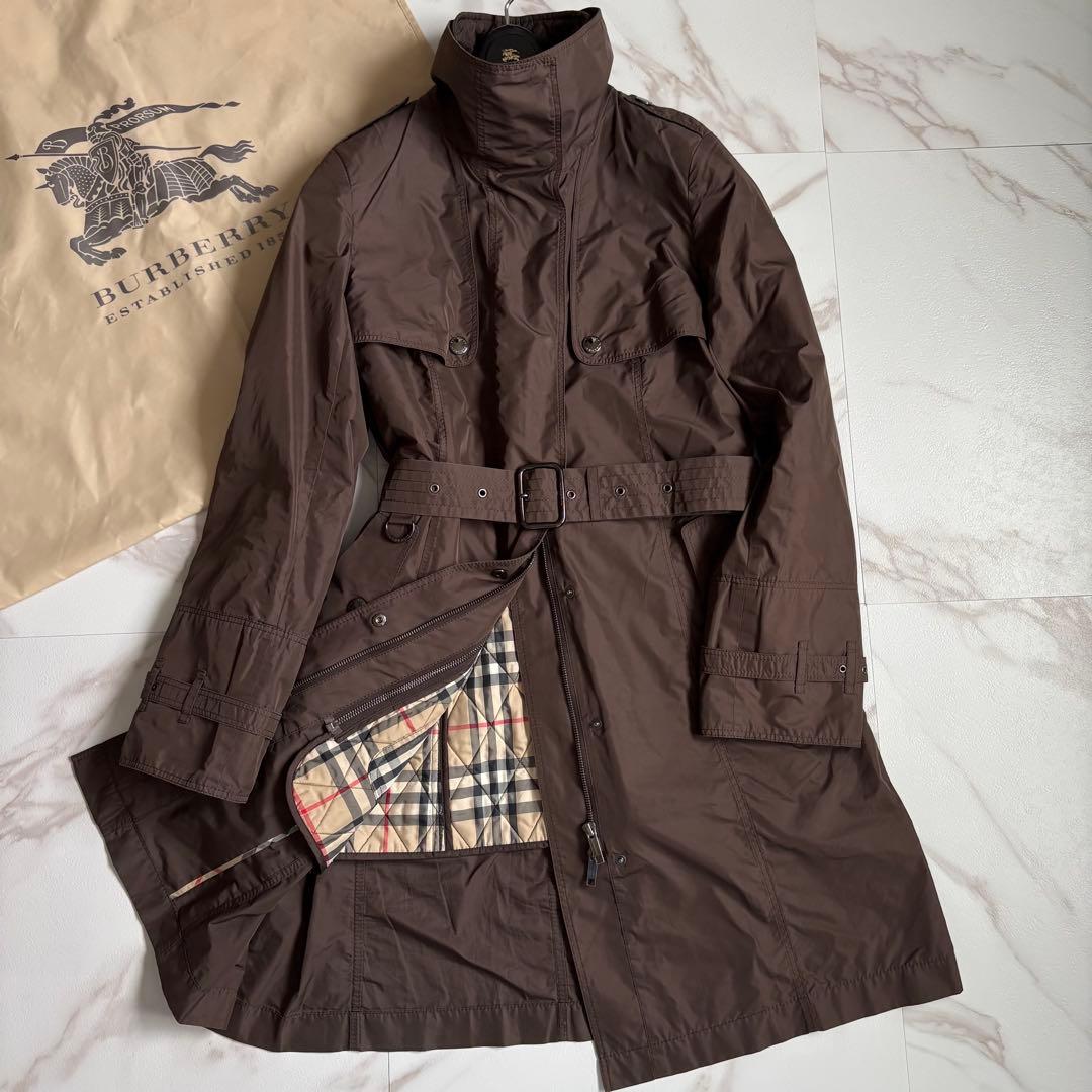 美品◆バーバリーロンドン キルティングライナー ベルト付 ロングコート L