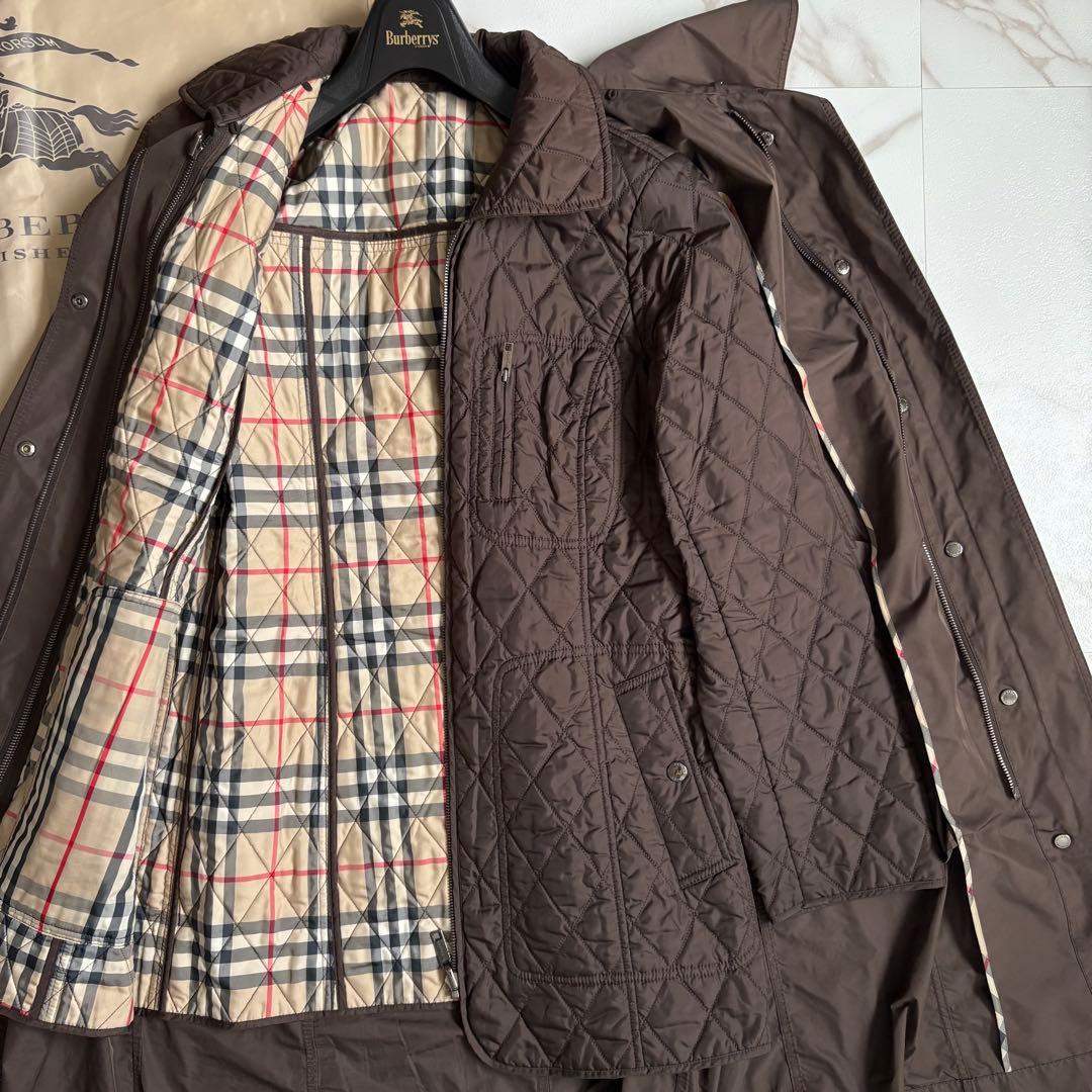 美品◆バーバリーロンドン キルティングライナー ベルト付 ロングコート L