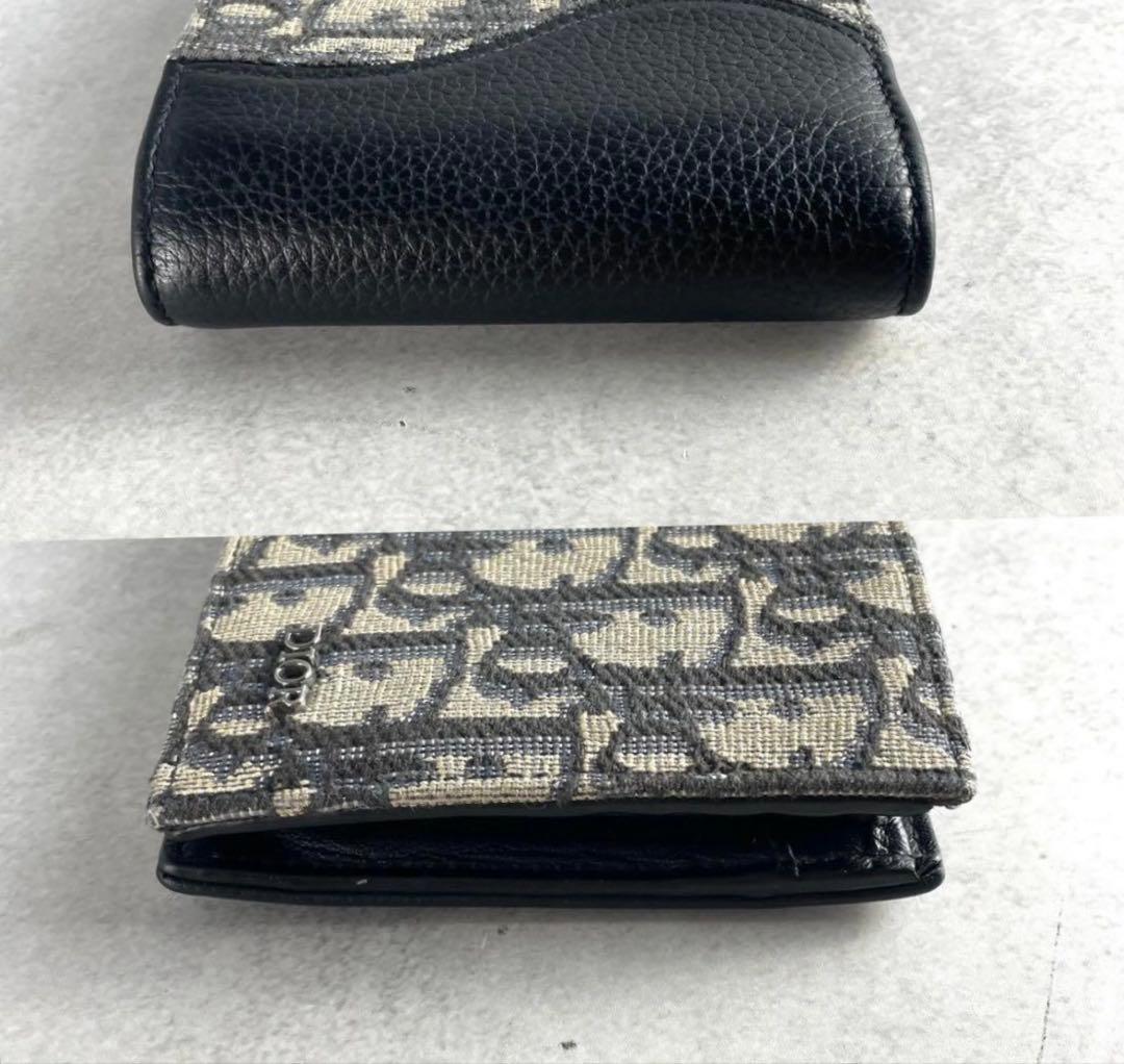 【極美品】 ディオールオム 二つ折り財布 オブリークジャガード ネイビー