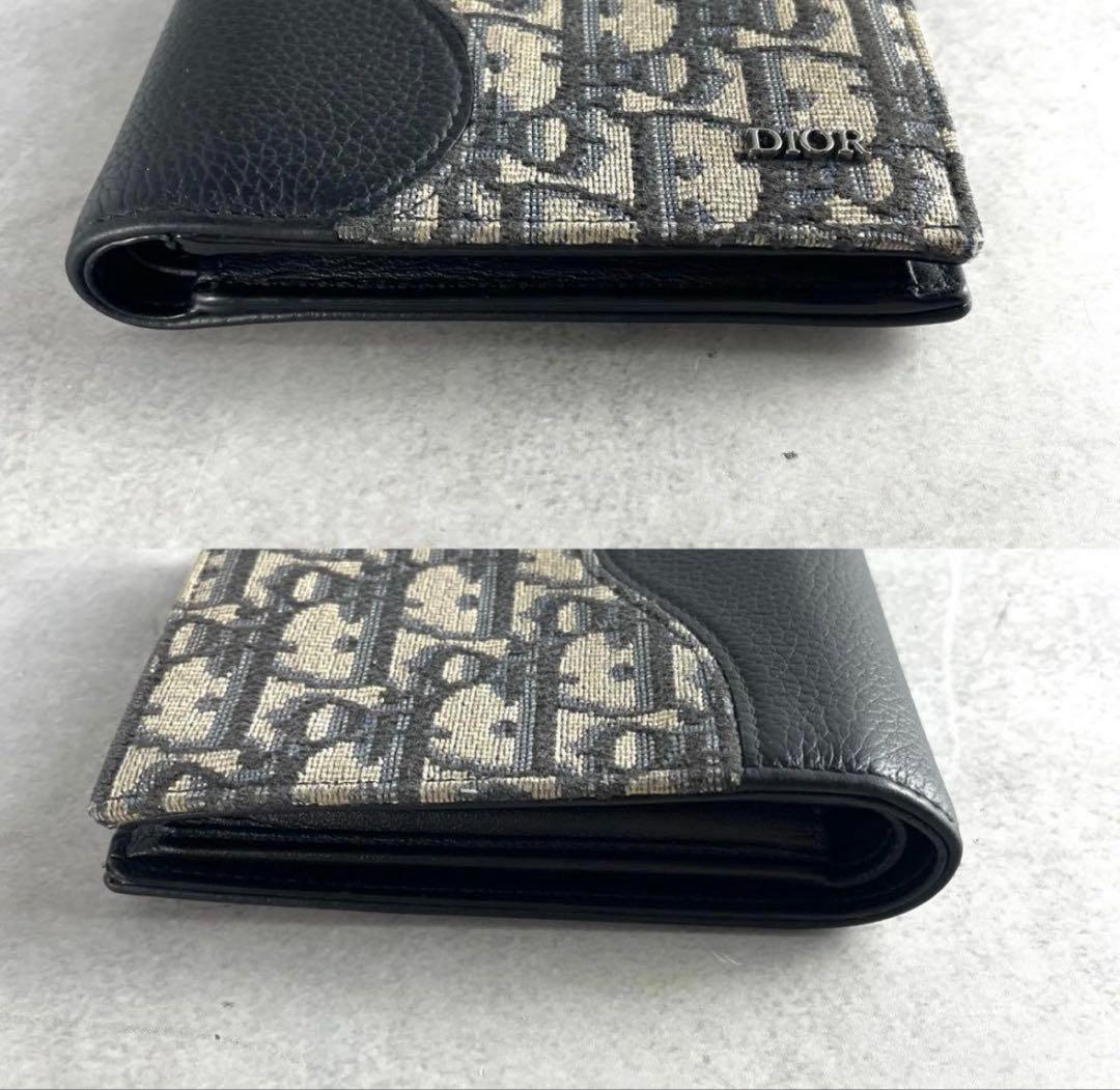 【極美品】 ディオールオム 二つ折り財布 オブリークジャガード ネイビー