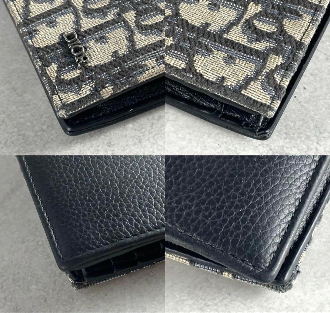 【極美品】 ディオールオム 二つ折り財布 オブリークジャガード ネイビー