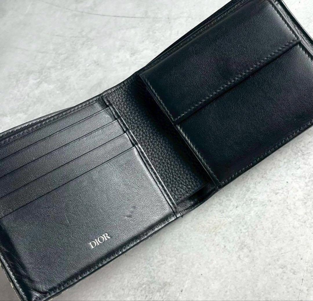【極美品】 ディオールオム 二つ折り財布 オブリークジャガード ネイビー