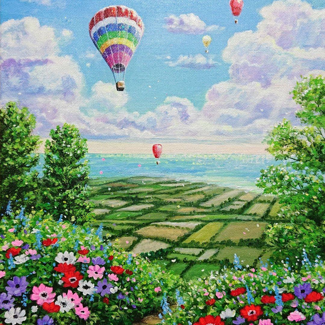 【アネモネの丘】アクリル画 F4 風景画 絵画