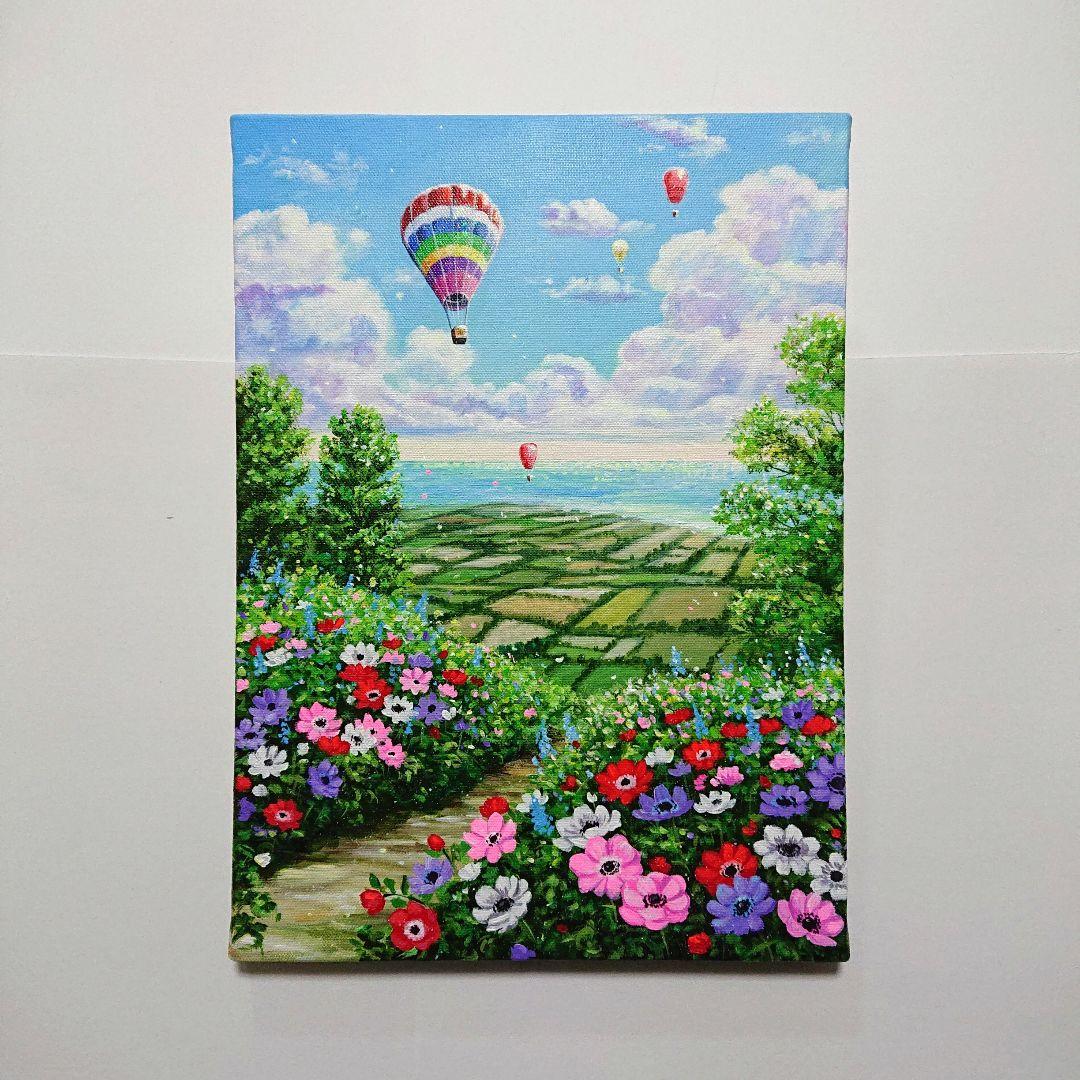 【アネモネの丘】アクリル画 F4 風景画 絵画