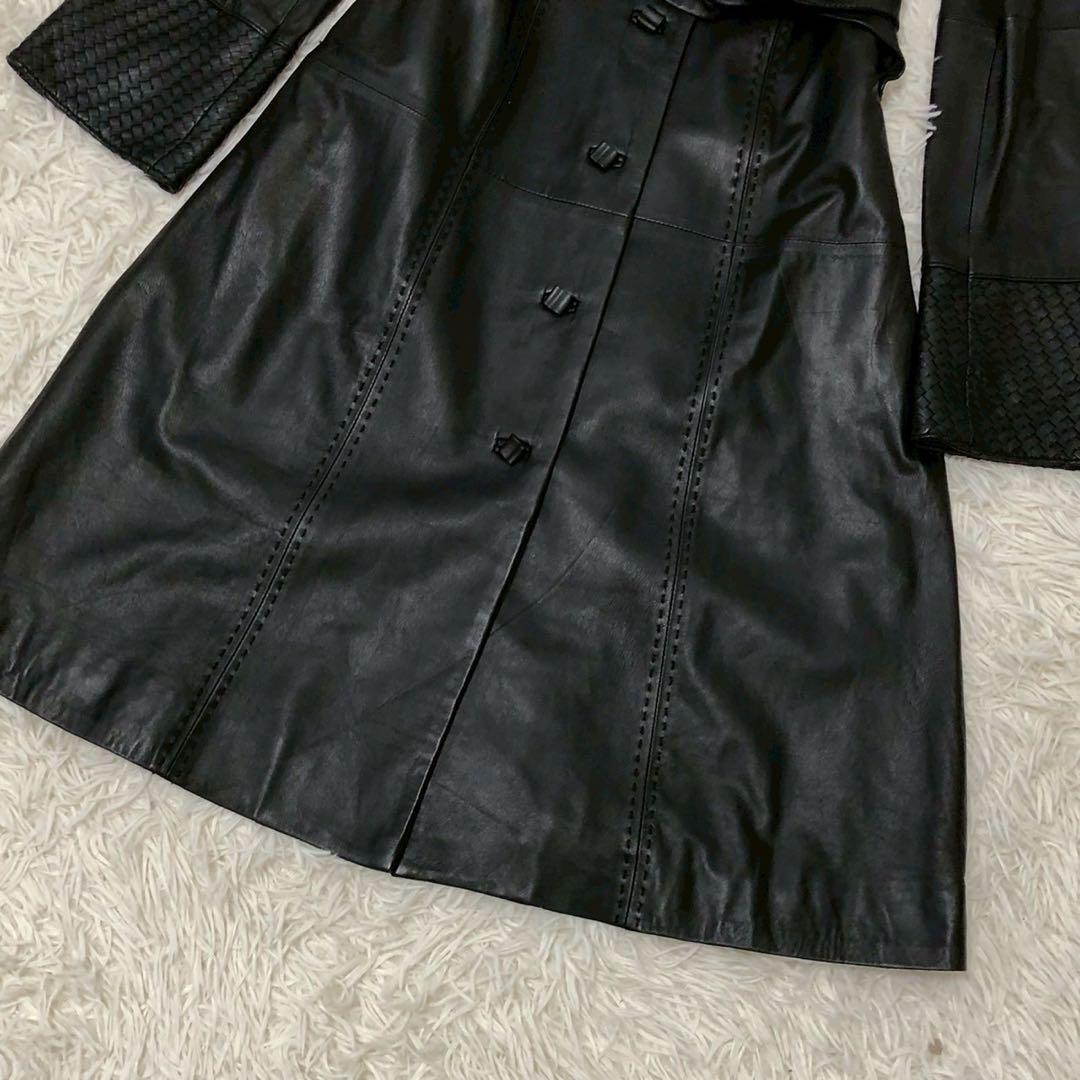 美品◎ベルト付◎Sybilla オールレザー ロングコート 羊革 黒 ブラック