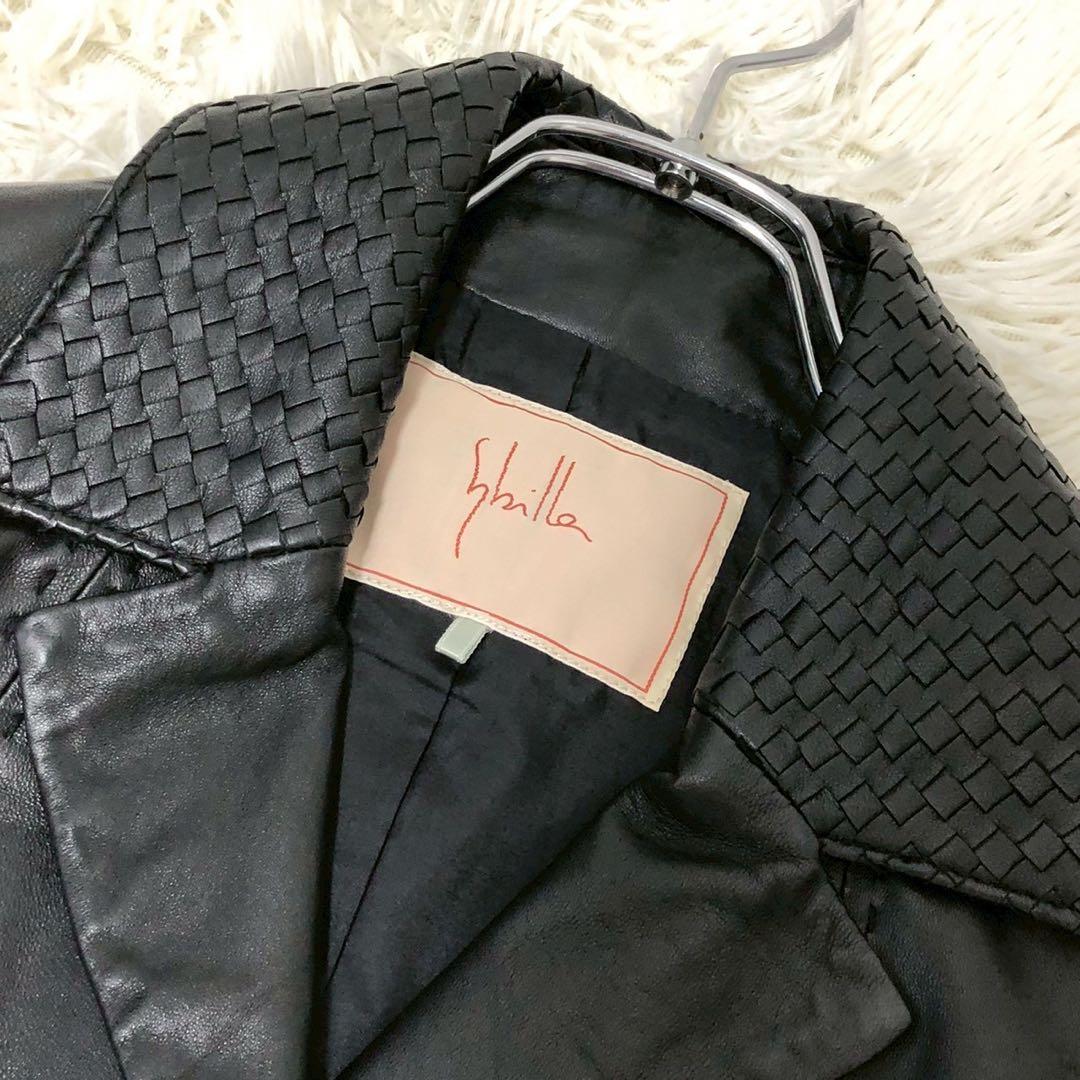 美品◎ベルト付◎Sybilla オールレザー ロングコート 羊革 黒 ブラック