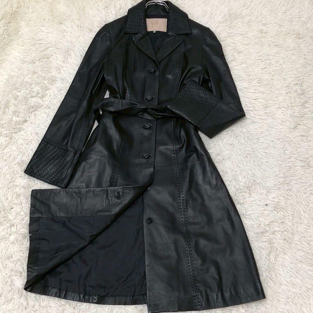 美品◎ベルト付◎Sybilla オールレザー ロングコート 羊革 黒 ブラック