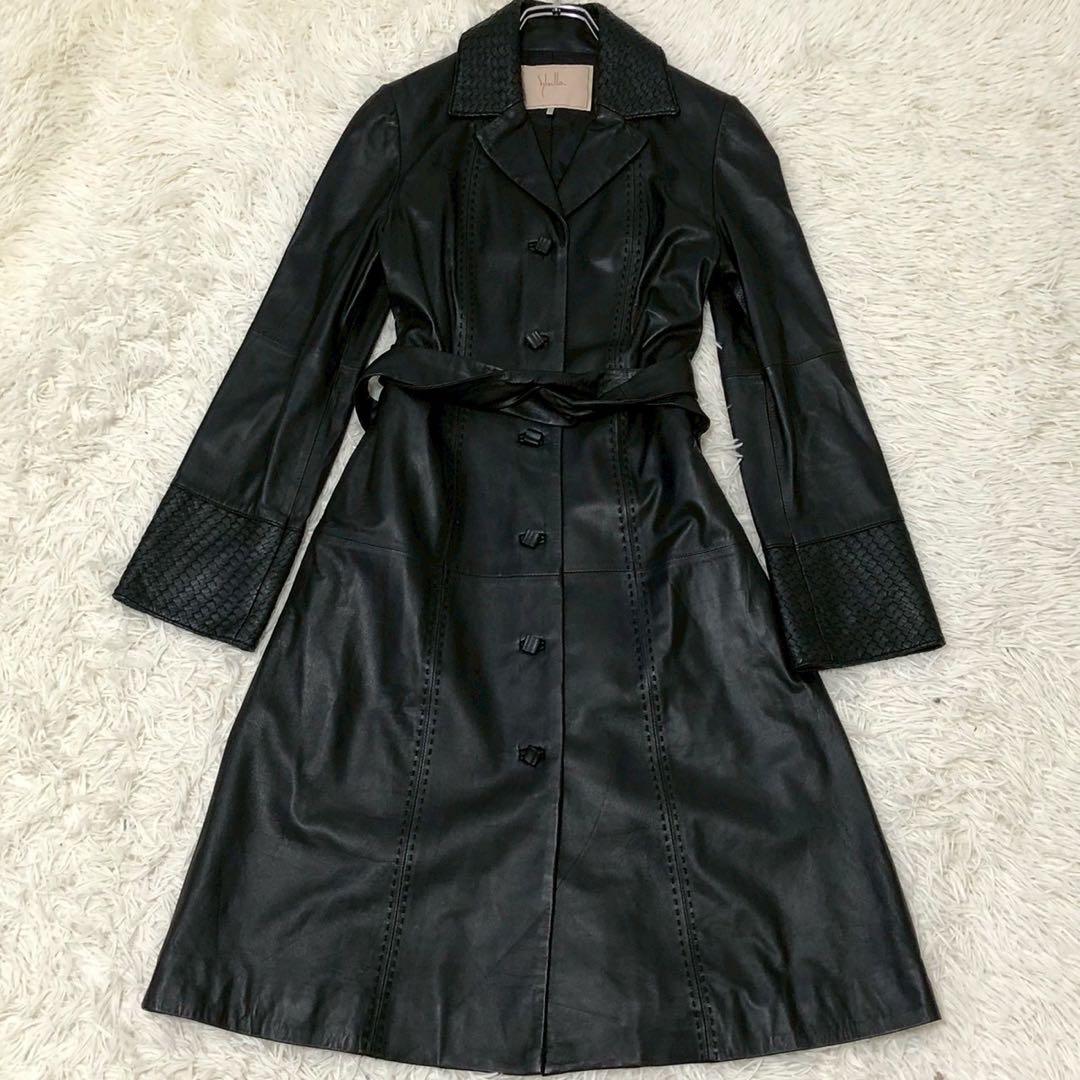 美品◎ベルト付◎Sybilla オールレザー ロングコート 羊革 黒 ブラック