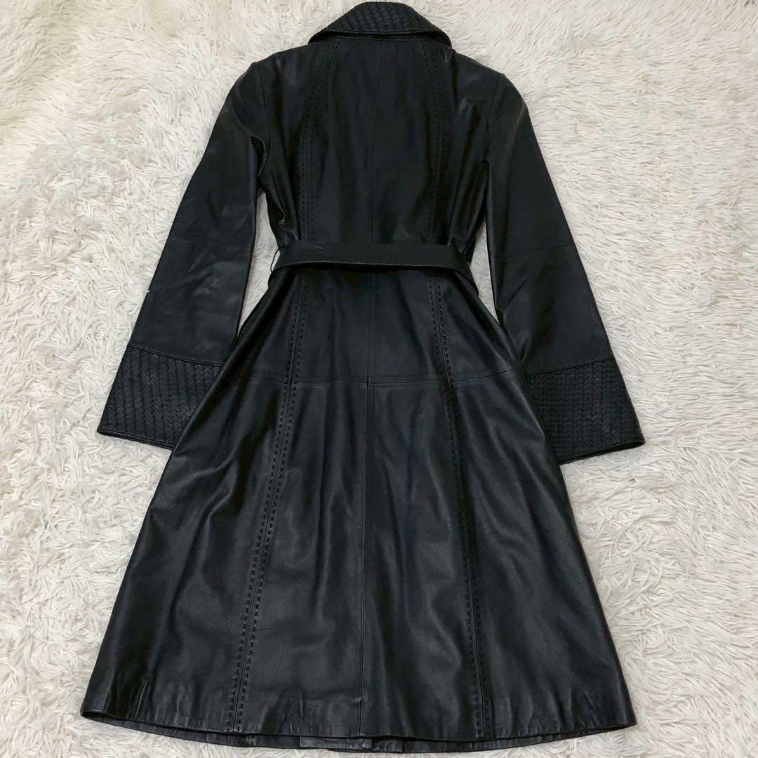 美品◎ベルト付◎Sybilla オールレザー ロングコート 羊革 黒 ブラック