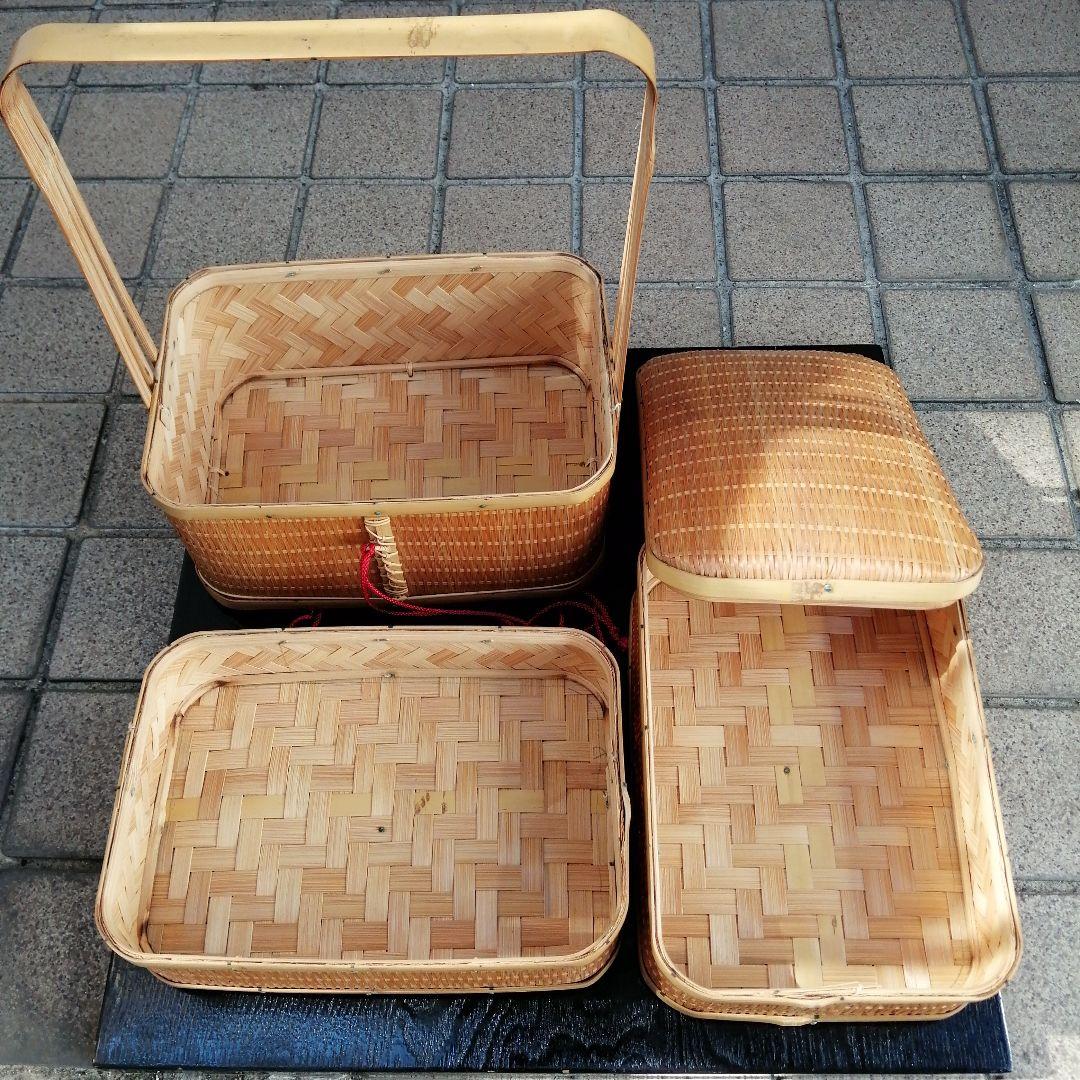 竹籠　三段弁当箱　32cm