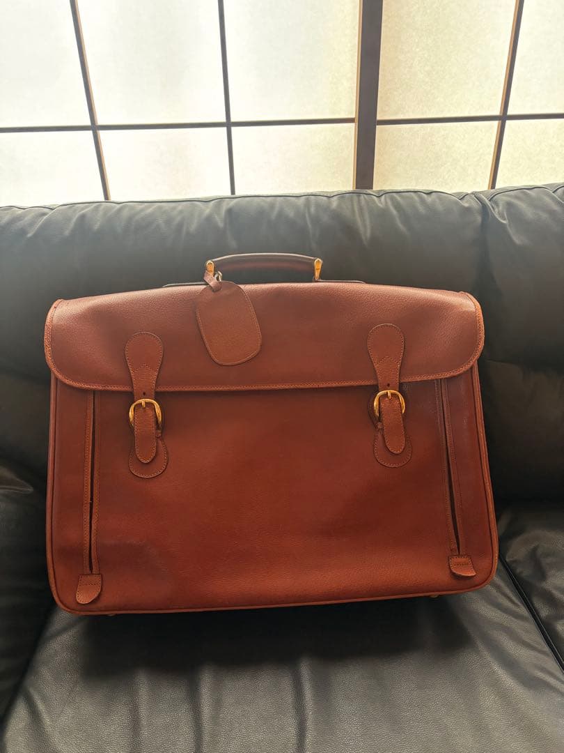 GUCCI ブラウンレザー ガーメントバッグ トラベルバッグ ストラップ付き