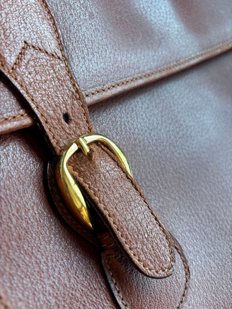 GUCCI ブラウンレザー ガーメントバッグ トラベルバッグ ストラップ付き