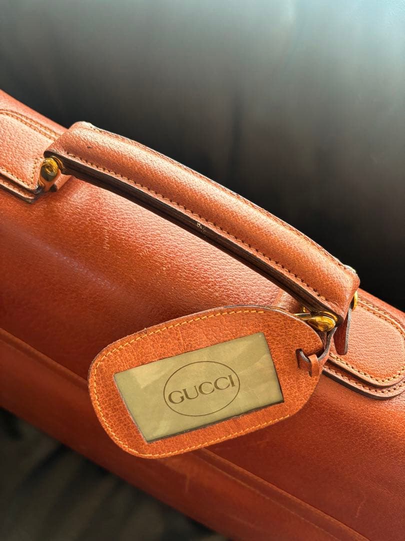 GUCCI ブラウンレザー ガーメントバッグ トラベルバッグ ストラップ付き