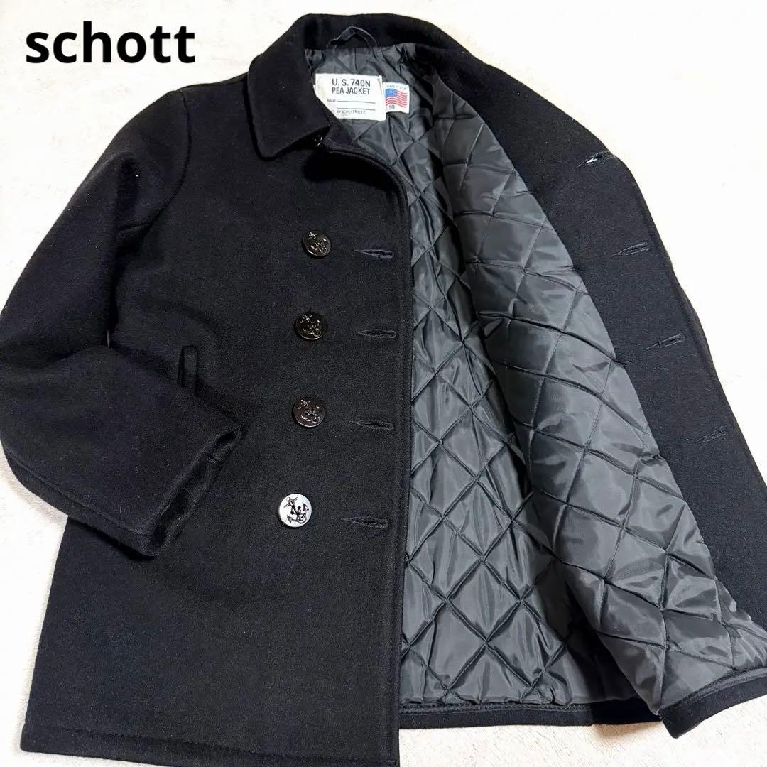 美品★USA製★schott ショット ピーコート 黒 メンズジャケット 18
