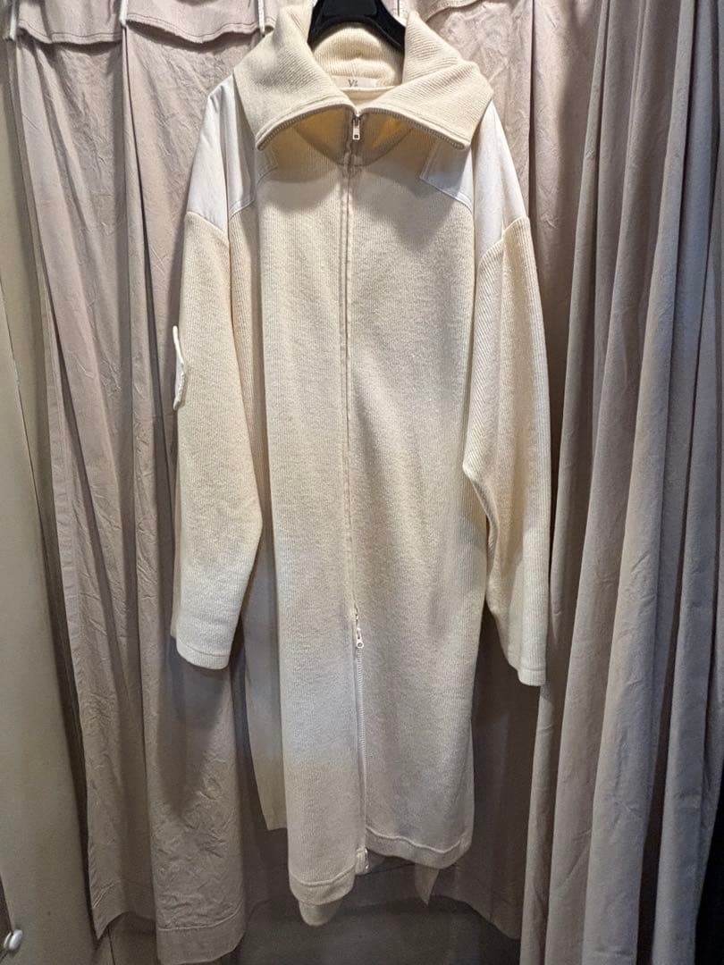 y'sクリーム色 フルジップ ロングコート