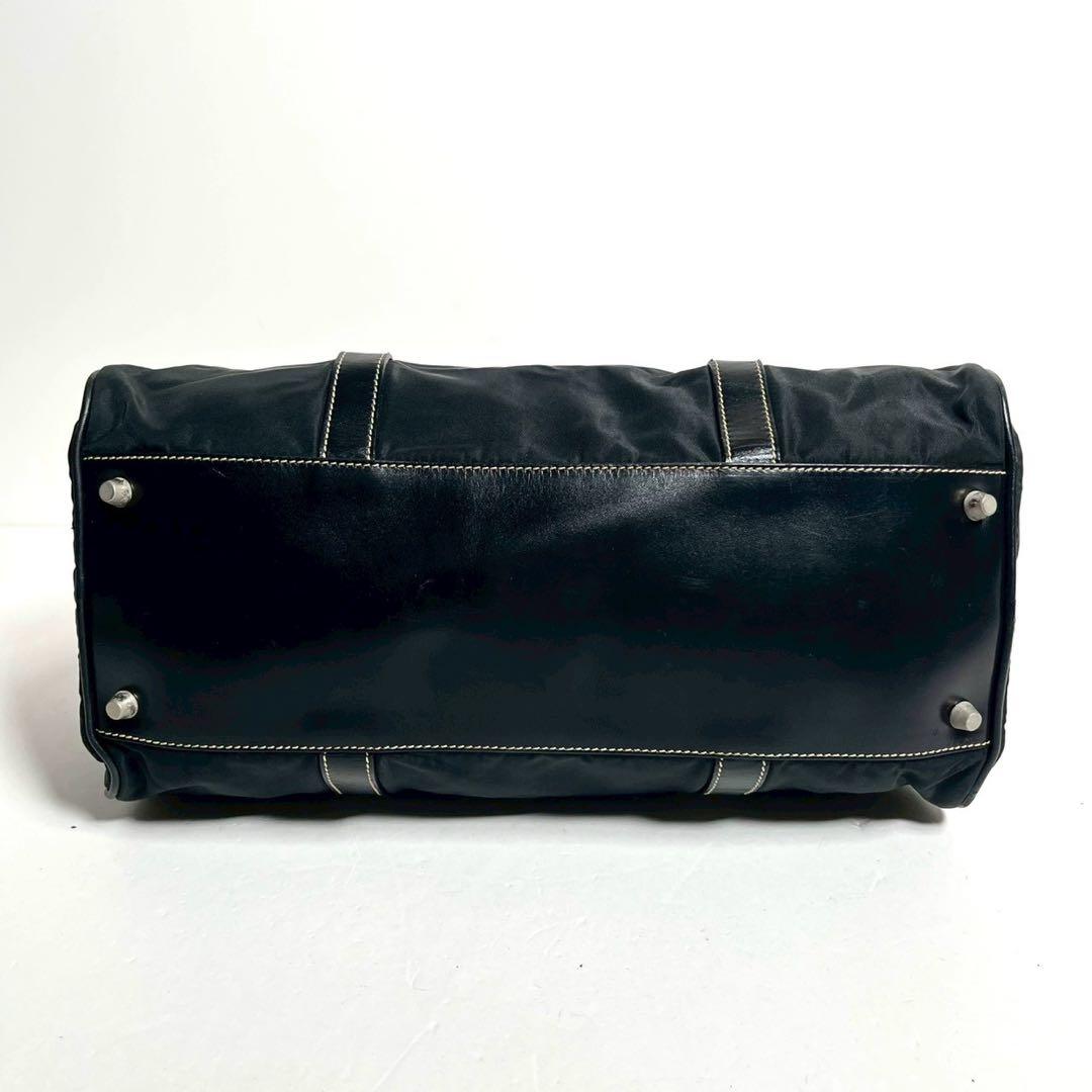 【極美品✨】プラダ　ミニボストンバッグ　肩掛け　テスートナイロン × レザー 黒