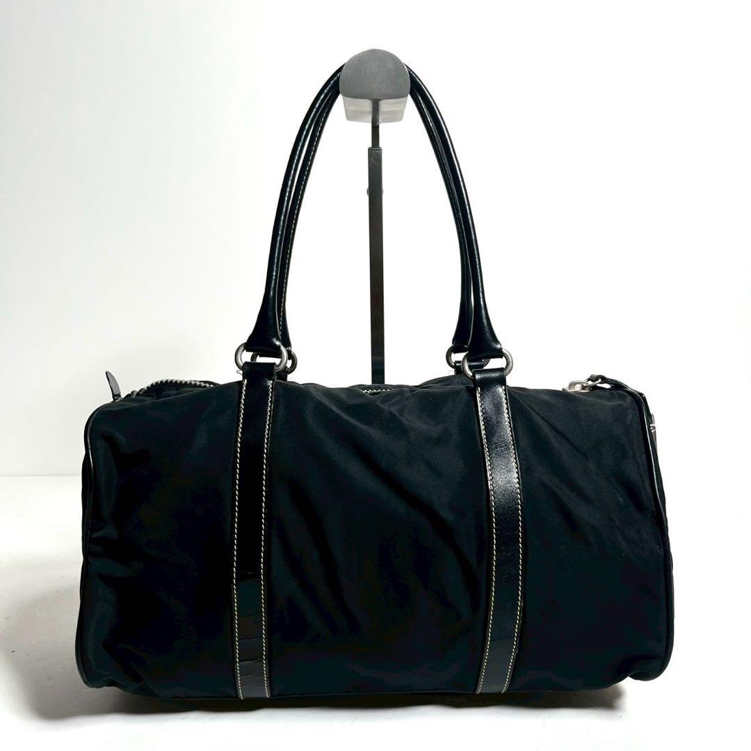【極美品✨】プラダ　ミニボストンバッグ　肩掛け　テスートナイロン × レザー 黒