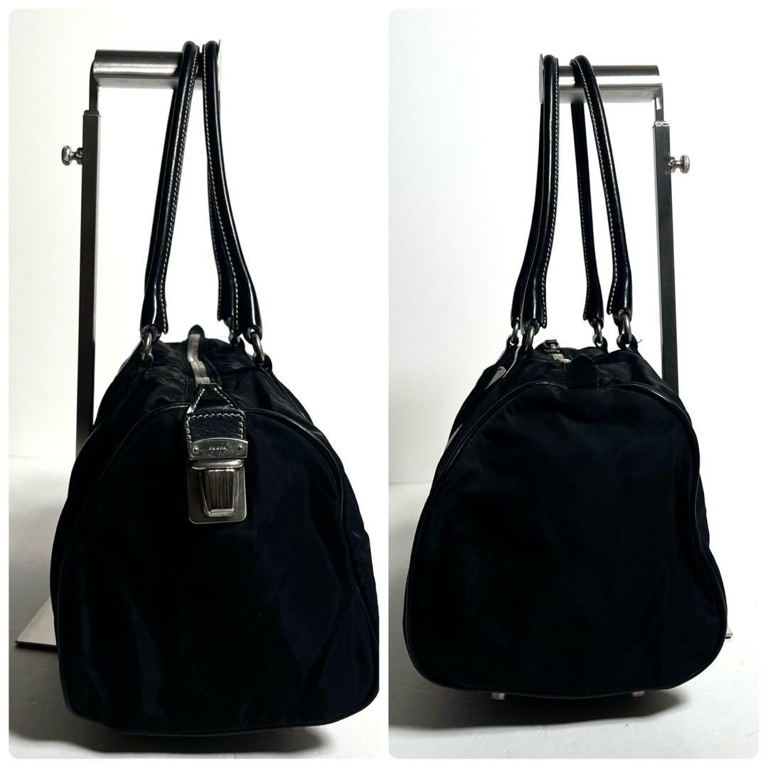 【極美品✨】プラダ　ミニボストンバッグ　肩掛け　テスートナイロン × レザー 黒