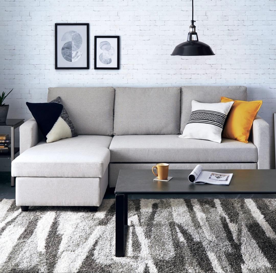 ニトリ　ソファ　布貼りカウチソファベッド　ノアーク　グレイ