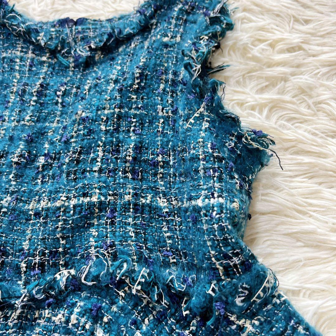 シェリエ sheller ターコイズ　ツイード　ペプラム